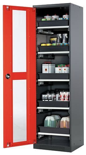 asecos Chemikalienschrank Systema-T CS-55LG, Korpus anthrazit, Flügeltüren rot, 5 Tablarauszüge, 208992