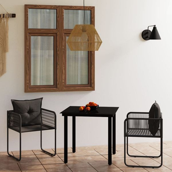 vidaXL 3-teilig Garten-Essgruppe Schwarz, Material: PE (Polyethylen) Rattan, pulverbeschichteter Stahl, 3099077