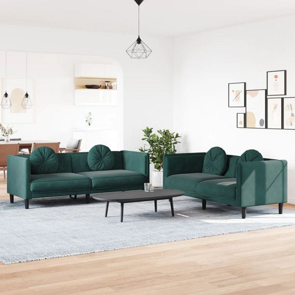 vidaXL 2-teilig Sofagarnitur mit Kissen Dunkelgrün Samt, 3209259