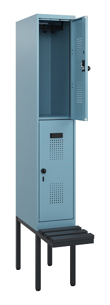 C+P Doppelstock-Spind Evolo PLUS, Bank, 2 Fächer, 1950x300x815mm, 0010/0010, Drehriegel, Sitzfläche Kunststoff, 0493405-10 S10122