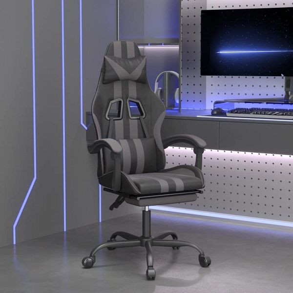 vidaXL Gaming-Stuhl mit Fußstütze Schwarz und Grau Kunstleder, 3143834