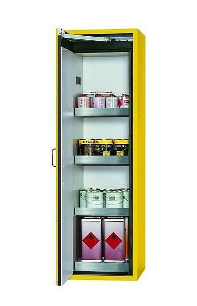 asecos Sicherheitsschrank S-CLASSIC-90, S90.196.060.WDAS in sicherheitsgelb RAL 1004 mit 3x Wannenboden Standard (Edelstahl), 30228-002-30263