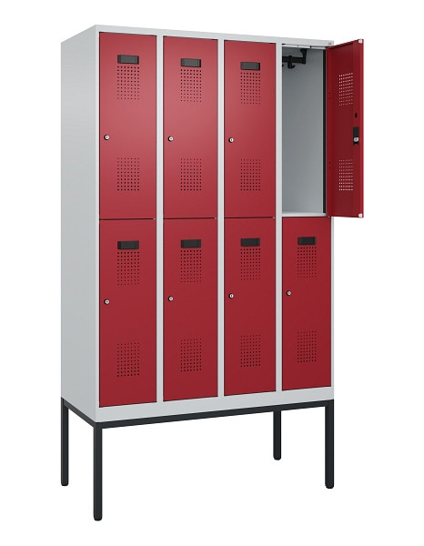 C+P Doppelstock-Spind Evolo PLUS, Gestell, 8 Fächer, 2120x1200x500mm, 7035/3003, Zylinderschloss, 0493307-40 S10031