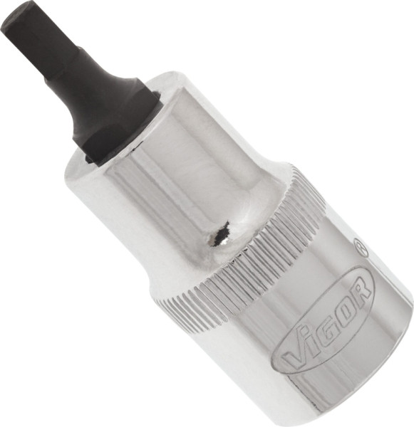 VIGOR Innensechskant Schraubendreher-Einsatz, Vierkant hohl 12,5 mm (1/2 Zoll), Innen-Sechskant Profil, 5 mm, Länge: 55 mm, V2101