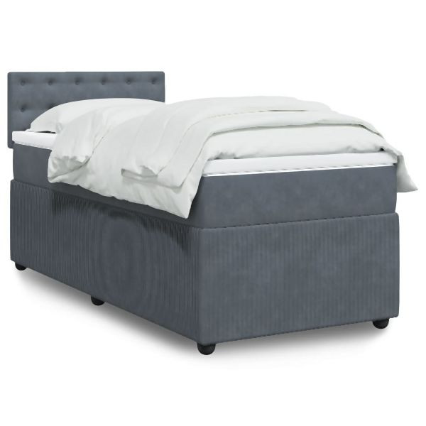 vidaXL Boxspringbett mit Matratze Dunkelgrau 90x200 cm Samt, 3287639
