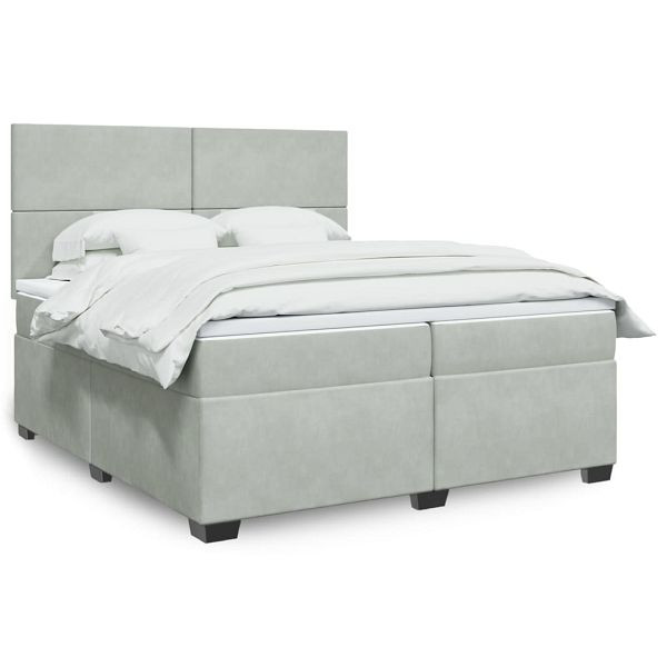 vidaXL Boxspringbett mit Matratze Hellgrau 200x200 cm Samt, 3293296