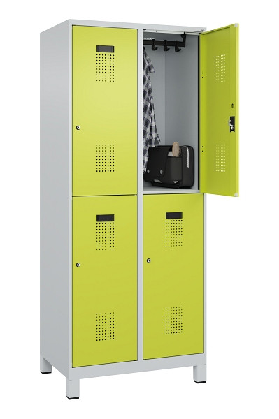 C+P Doppelstöckiger Spind Evolo PLUS, mit Füßen, 4 Fächer, 1950x800x500mm, 7035, Frontfarbe 1108060 RDS Clowngrün, Zylinderschloss, 049310-22 S10042