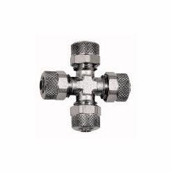 Riegler Kreuzverbindung, SW: 8 mm, für Schlauch: 6/4 mm, Material: Messing vernickelt, 110637