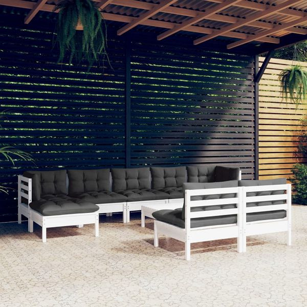 vidaXL 10-teilig Garten-Lounge-Set mit Kissen Weiß Kiefernholz, 3097110