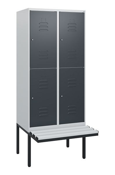 C+P Doppelstöckiger Spind Classic PLUS, 2 Abteile, 1950x800x815mm, 7035/7016, Zylinderschlösser, schwebende Sitzfläche, 0803405-22 S10083