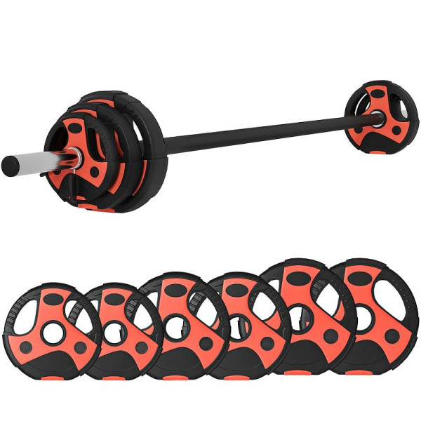 SPORTNOW Langhantel-Set 20 kg, inkl. 6 Hantelscheiben, 2 x 5kg, 2 x 2,5kg, 2 x 1,25kg, A91-259V00BK