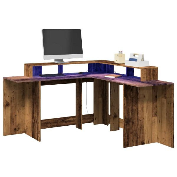 vidaXL LED-Schreibtisch Altholz-Optik 152x152x91 cm Holzwerkstoff, 3309463