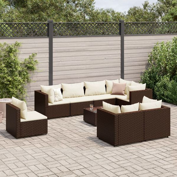 vidaXL 9-tlg. Garten-Lounge-Set mit Kissen Braun Poly Rattan, 3308201