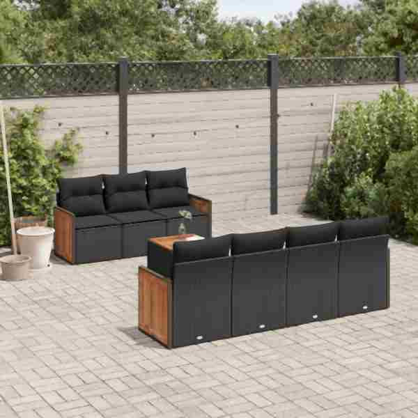 vidaXL 8-tlg. Garten-Sofagarnitur mit Kissen Schwarz Poly Rattan, UV-beständig, 3227483