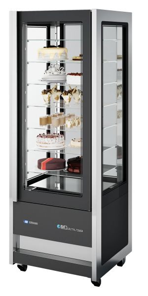 ISA Panorama-Kühl- / Tiefkühlvitrine CRISTAL TOWER 750 RV TB / TN schwarz, steckerfertig, Umluftkühlung, 4537014175013000