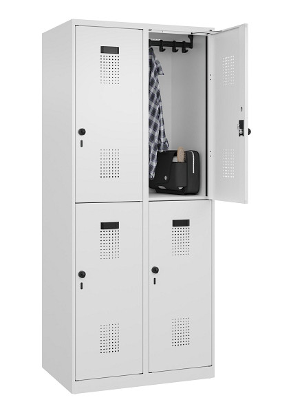 C+P Doppelstöckiger Spind Evolo PLUS, 4 Fächer, 1850x800x500mm, 9016/9016, Drehriegel, 049300-22 S10020