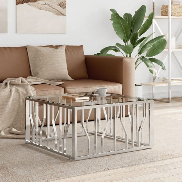 vidaXL Couchtisch 80x80x40 cm Edelstahl und Glas, 350057