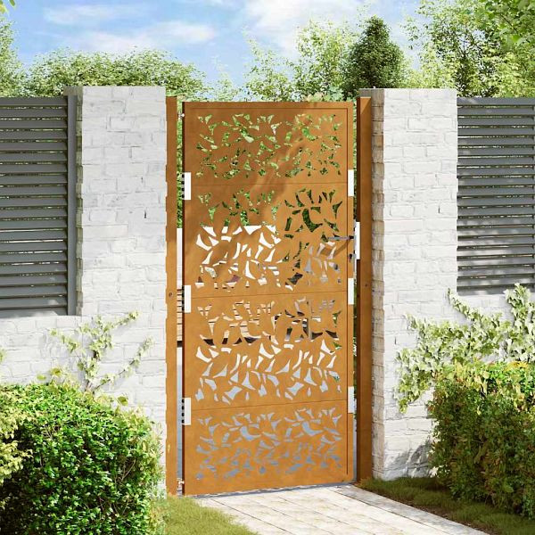 vidaXL Gartentor 105x180 cm Wetterfester Stahl Blatt-Design, 4100967