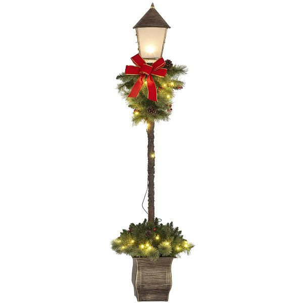 Outsunny Weihnachtslaterne mit Beeren, Zapfen & Schleife, LED-Lichter, Metallmast, 150 cm, 844-997V90GN