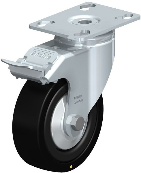 Blickle LKPA-VPA 101K-FI-EL-FA Apparate-Lenkrolle mit Anschraubplatte & Feststeller, Vollgummi, Schwarz, 324137