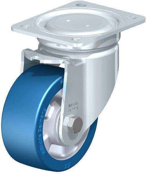 Blickle LU-ALBS 127K Stahlblech-Lenkrolle, schwere, geschlossene Ausführung, mit Anschraubplatte, Blickle Besthane® Soft, Blau, 755071