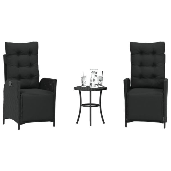 vidaXL 3-tlg. Bistro-Set mit Kissen Schwarz Poly Rattan, 365297