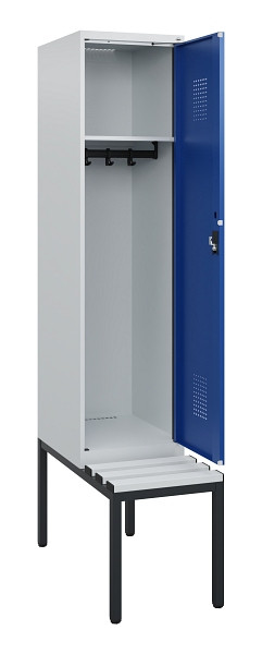 C+P Spind Evolo PLUS, 1 Abteil, 1950x400x815mm, 7035/5010, Zylinderschloss, Material Sitzfläche Kunststoff, Sitzbank, 0490505-12 S10087