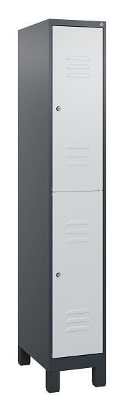 C+P Doppelstöckiger Spind Classic PLUS, Füße, 1800x300x500mm, 7016/7035, Zylinderschlösser, 0803107-10 S10028