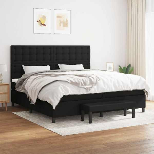 vidaXL Boxspringbett mit Matratze Schwarz 200x200 cm Stoff, 3136943