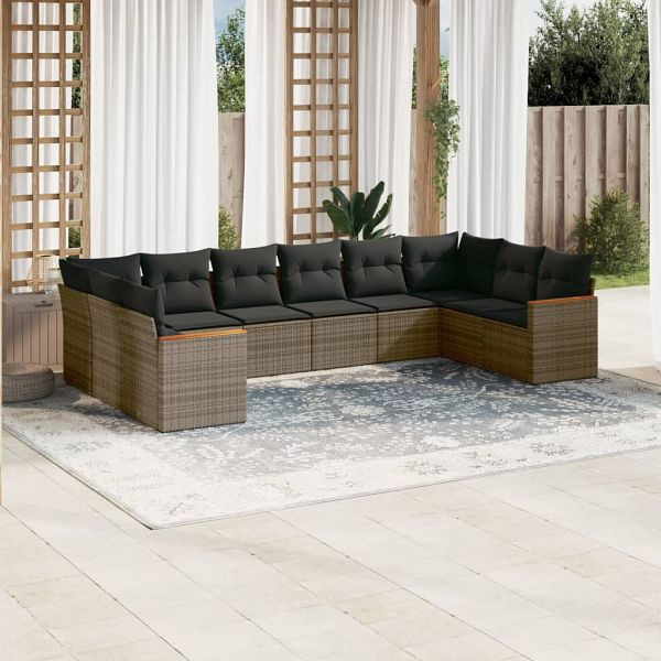 vidaXL 10-tlg. Garten-Sofagarnitur mit Kissen Grau Poly Rattan, 3258728