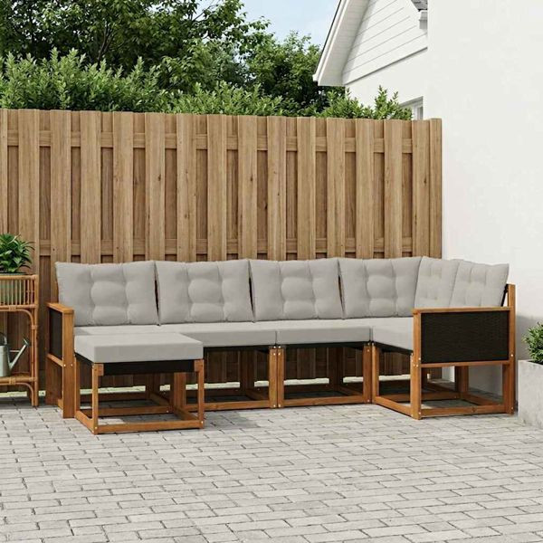 vidaXL Outdoor-Sofagarnitur mit Kissen 6-teilig Natürlich und Hellgrau, 3382055