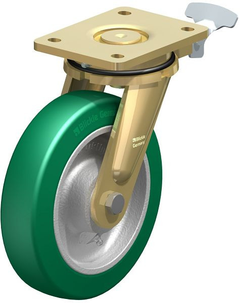 Blickle LS-GST 200K-RI4 Stahlgeschweißte Schwerlast-Lenkrolle, schwere Drehkranz-Ausführung, Blickle Softhane®, Grün, 852429