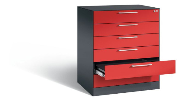 C+P Karteischrank Asisto, H1010xB800xT600mm, Farbe: Schwarzgrau / feuerrot, Bügelgriff, 146243-624 S10029