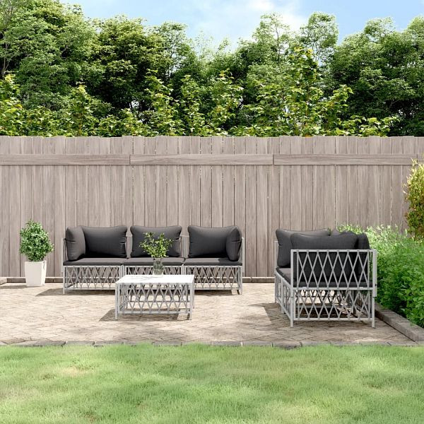 vidaXL 6-teilig Garten-Lounge-Set mit Kissen Weiß Stahl, 3186826