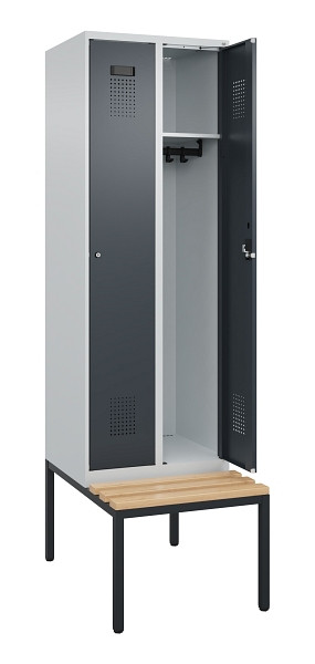 C+P Spind Evolo PLUS, 2 Abteil, 2120x600x815mm, 7035/7016, Zylinderschloss, Sitzfläche Buche-Hartholz, Sitzbank, 0490507-20 S10039