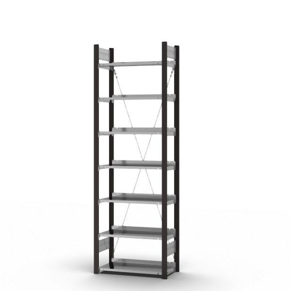 hofe Grundregal, zerlegt, 7 Böden 2350 x 300 x 750 mm, verzinkt Stützprofile - anthrazitgrau/RAL 7016, HAG23307EX