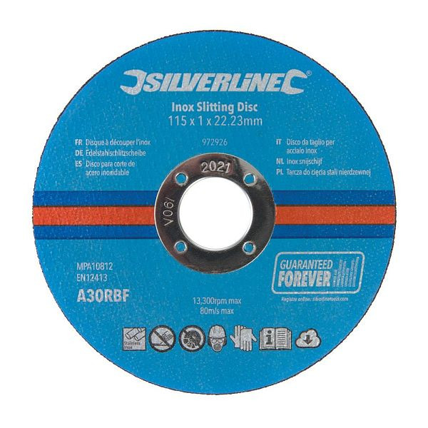 Silverline Edelstahlschlitzscheiben, 10er-Packung, 115 x 1 x 22,23 mm, 972926