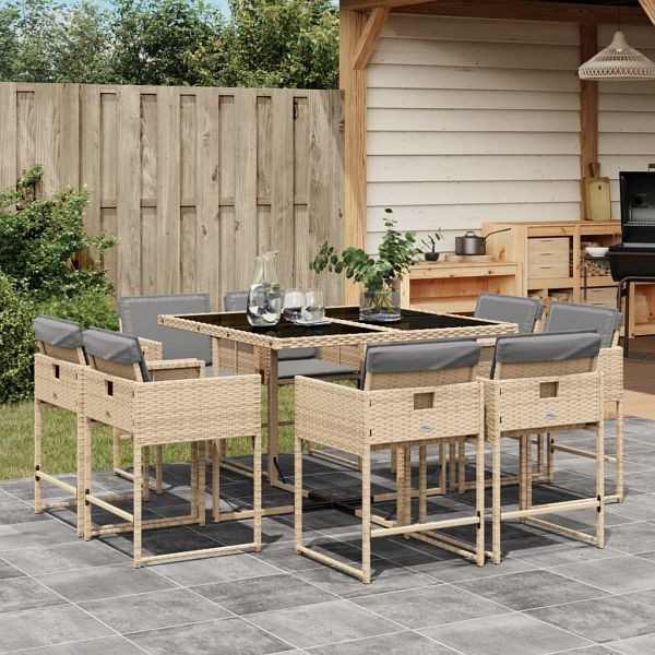 vidaXL 9-teilig Garten-Essgruppe mit Kissen Beigemischung Poly Rattan, 3211380