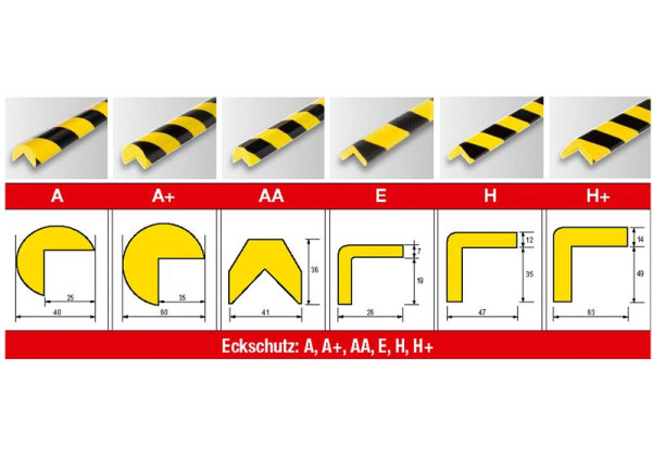Ampere Eckschutzprofil Typ H, Farbe: gelb/schwarz, VE: 5 m, 633000805