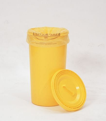 DENIOS Abfallsammelbehälter aus Polyethylen (PE), mit Deckel, 60 Liter Volumen, gelb, 116-177