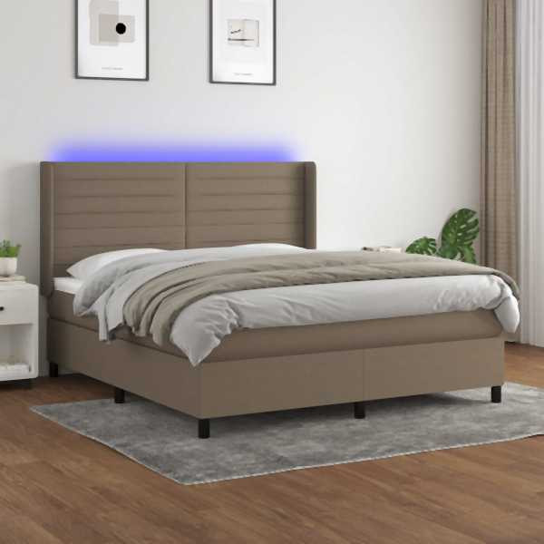 vidaXL Boxspringbett mit Matratze & LED Taupe 180x200 cm Stoff, 3138417