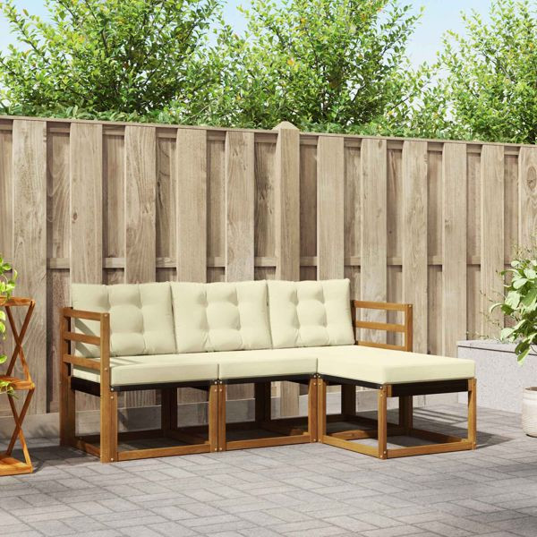 vidaXL Outdoor-Sofagarnitur mit Kissen 4-teilig Natur und Creme, 3368533