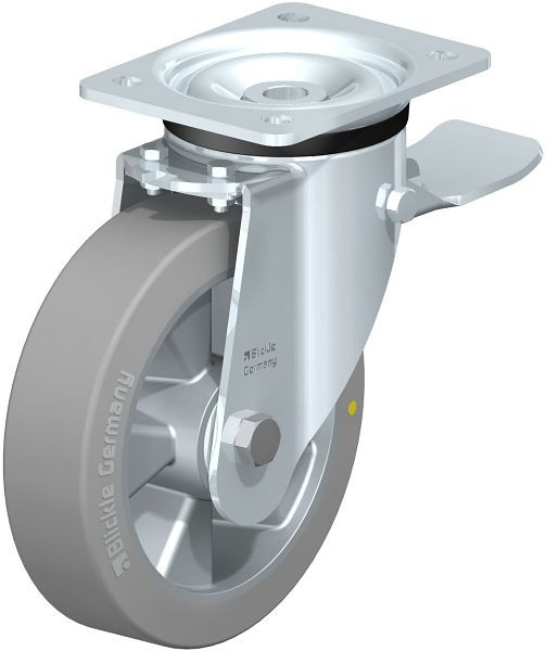 Blickle LK-ALTH 180K-ST-AS Stahlblech-Lenkrolle, schwere Ausführung, mit Anschraubplatte & Feststeller, Blickle Extrathane®, Grau, 852495