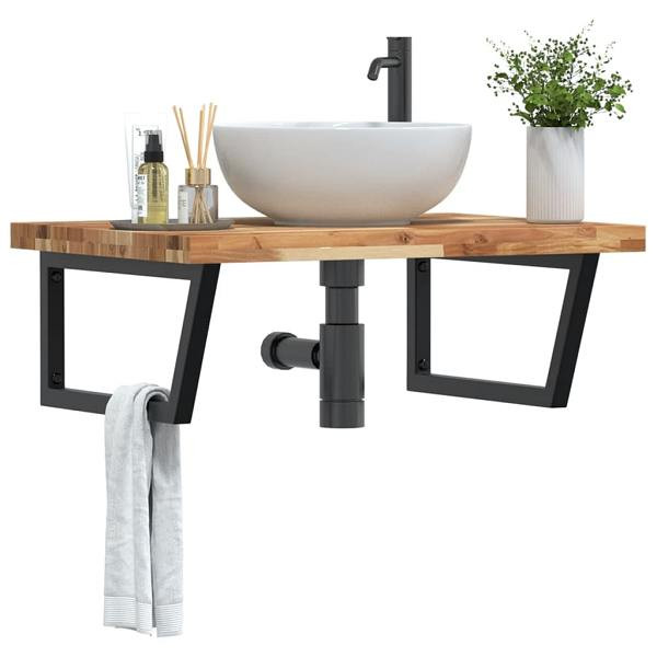 vidaXL Waschbeckenregal Wandmontage Stahl und Akazienholz, 3302943