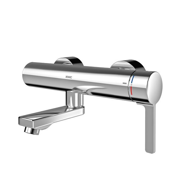 KWC Einhebel-Thermostat, F5, Wandbatterie, thermostatisch gesteuerte Mischkartusche, Messing poliert verchromt, Ausladung 195 mm, 3600003854