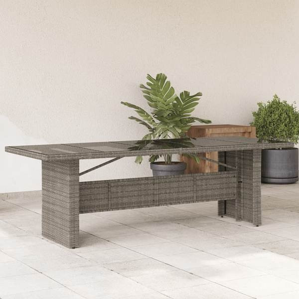 vidaXL Gartentisch mit Glasplatte Grau 240x90x75 cm Poly Rattan, UV-beständig, 365599