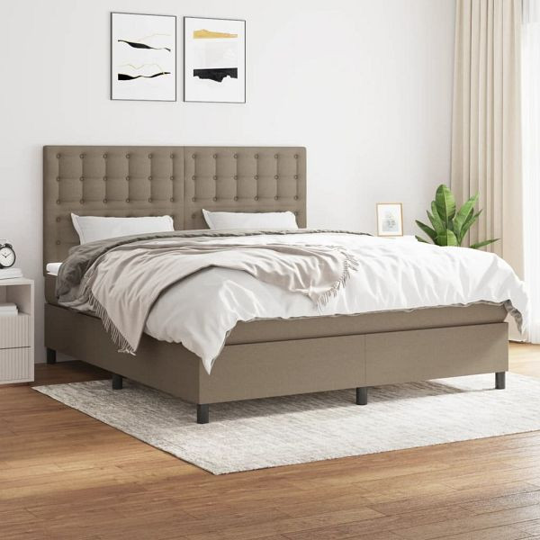 vidaXL Boxspringbett mit Matratze Taupe 180x200 cm Stoff, 3142117