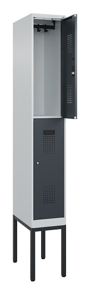 C+P Doppelstock-Spind Evolo PLUS, Gestell, 2 Fächer, 2120x300x500mm, 7035/7016, Zylinderschloss, 0493307-10 S10039
