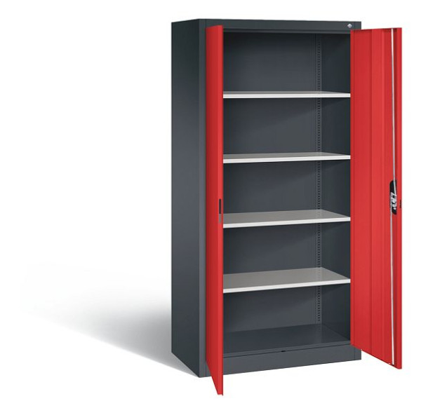 C+P Büroschrank Acurado, H1950xB930xT500mm, Farbe: Schwarzgrau / feuerrot, Muldengriff, 5 OH, 9280-000 S10973