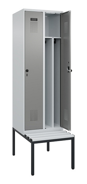 C+P Spind Evolo PLUS, 2 Abteile, 2120x600x815mm, 7035/0004, Drehriegel, Sitzfläche Kunststoff, Sitzbank, 0490507-20F S10068